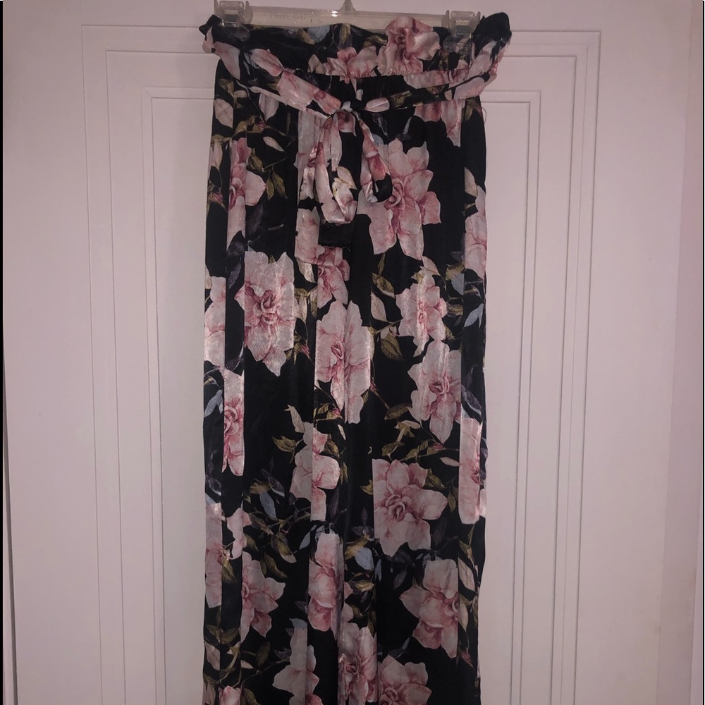 Wide Leg Flare Black Floral Pants-Small